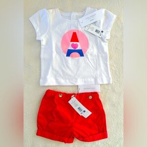 Selling brand new with tag set of red velvet short with T shirt. Jacadi size 6M